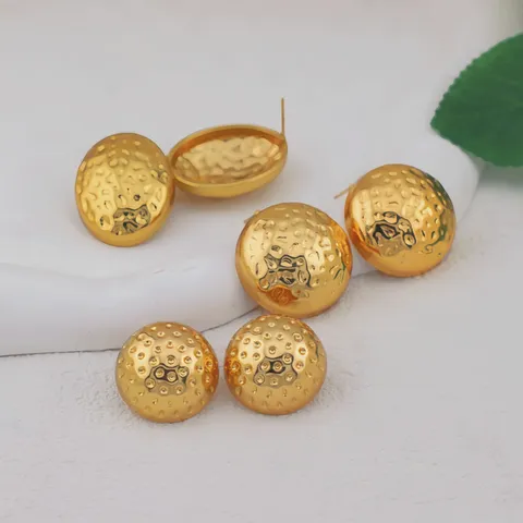 Pendientes de Botón de Bola Chapados en Oro de Acero Inoxidable Vintage Francés Textura Geométrica Joyería de Moda para Mujeres