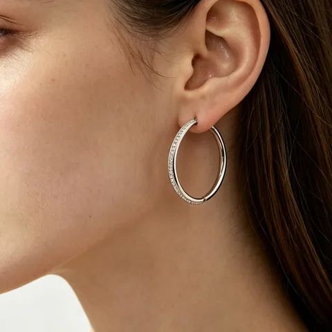 Pendientes de Aro de Acero Inoxidable Minimalistas para Mujer Tono Dorado y Acero Pavimentado de Estrás Joyería de Moda