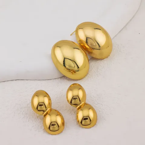 Pendientes de Botón de Bola Chapados en Oro de Acero Inoxidable Vintage Francés Textura Geométrica Joyería de Moda para Mujeres
