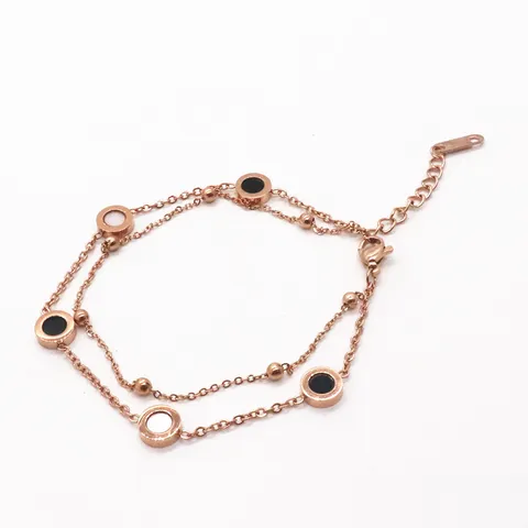 Pulsera de Doble Capa de Acero de Titanio Oro Rosa Círculo Geométrico Concha Incrustada Joyería de Mano de Moda Para Mujeres