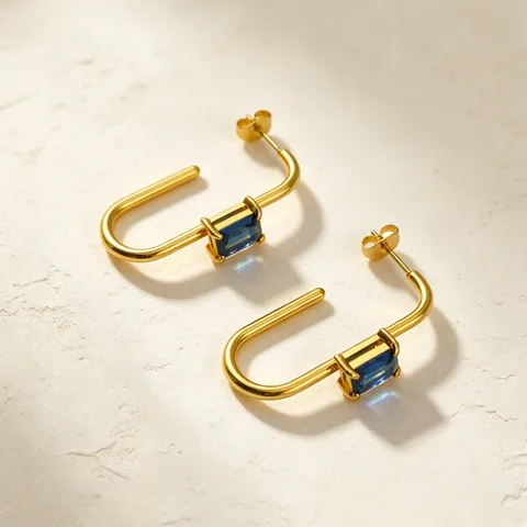 Pendientes de Botón Minimalistas de Acero Inoxidable en Forma de U para Mujeres Hombres Chapados en Oro Estrás Geométrico Rectangular Joyería de Moda