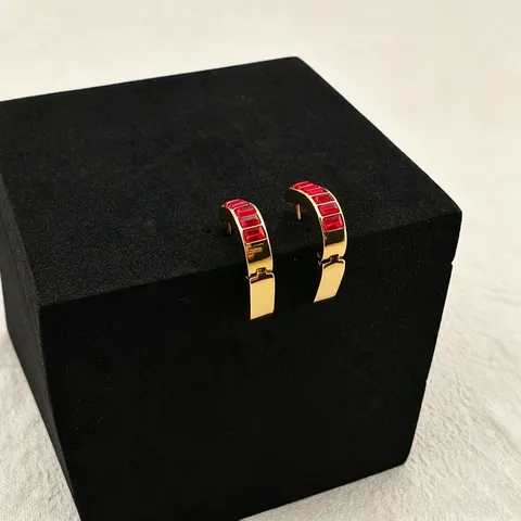 Pendientes Abiertos Minimalistas de Acero Inoxidable en Forma de U Con Strass Rojo Chapado en Oro Joyería de Moda Geométrica para Mujer