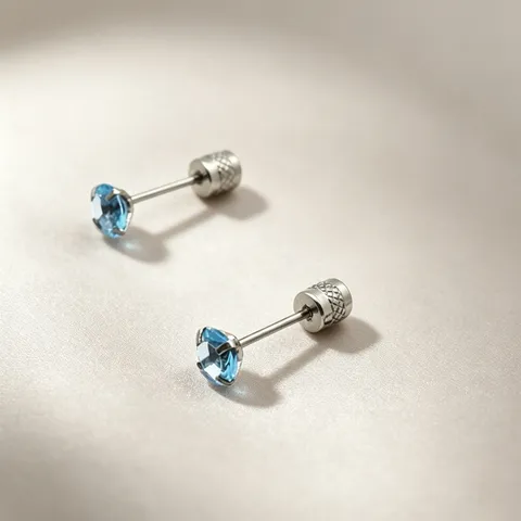 Pendientes de Botón Minimalistas de Acero Inoxidable Zirconia Azul de Doble Cabeza Joyería de Moda Regalo Unisex