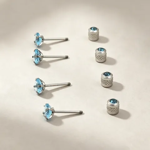 Pendientes de Botón Minimalistas de Acero Inoxidable Zirconia Azul de Doble Cabeza Joyería de Moda Regalo Unisex