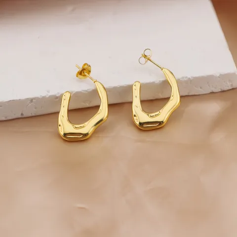 Pendientes Abiertos de Corazón Geométrico de Acero Inoxidable Chapado en Oro Textura Irregular Joyería de Moda para Mujeres Fiesta Diaria