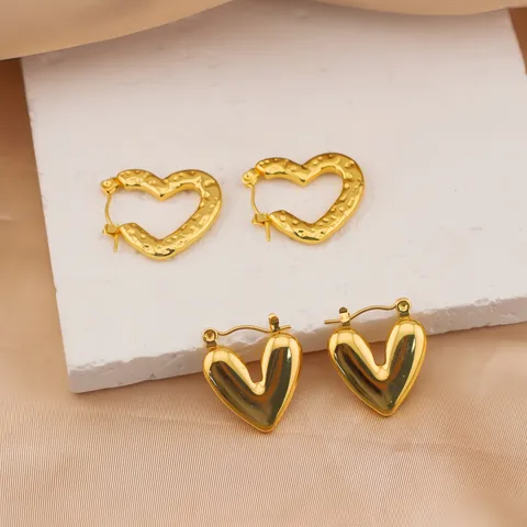 Pendientes Abiertos de Corazón Geométrico de Acero Inoxidable Chapado en Oro Textura Irregular Joyería de Moda para Mujeres Fiesta Diaria