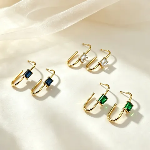 Pendientes de Botón Minimalistas de Acero Inoxidable en Forma de U para Mujeres Hombres Chapados en Oro Estrás Geométrico Rectangular Joyería de Moda