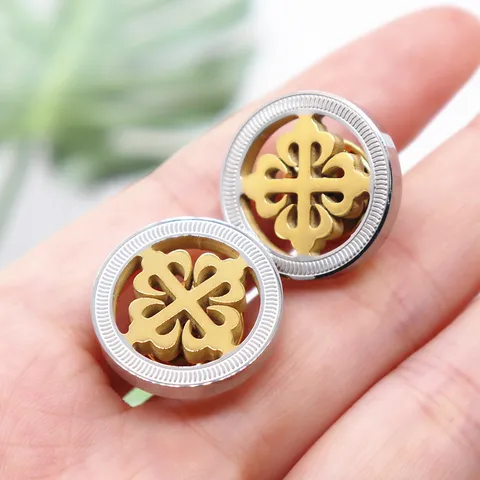 Gemelos de Acero Inoxidable de Estilo Francés para Hombre Diseño de Cruz Hueca Bicolor Accesorios de Camisa de Traje de Negocios Joyería