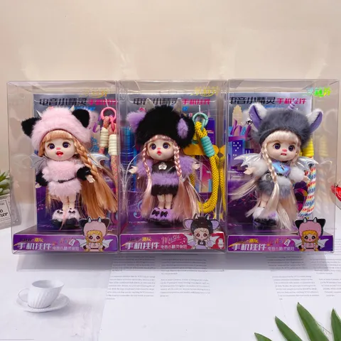 Cute Vinyl Doll Keychain Electronic Elf Multi-Joint Movable Pendant Fashion Bag Charm Key Ring Toy Gift For Women