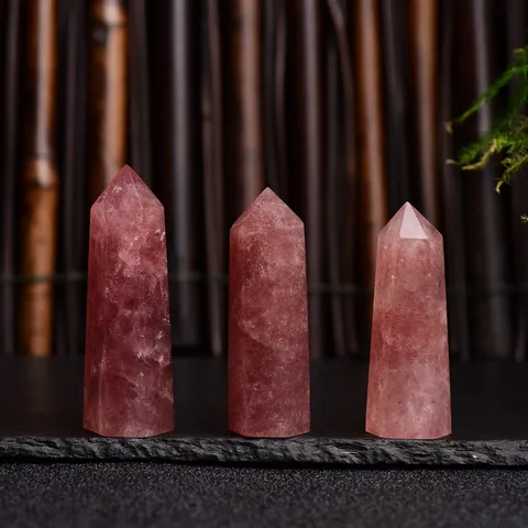Pilier en Cristal de Quartz Fraise Rouge Naturel Pointe Simple Terminaison Pierre Minérale Guérison Polie Ornement Décoration Intérieure