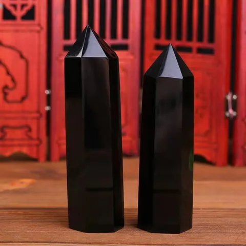 Pilier Hexagonal en Cristal d'Obsidienne Naturelle Bâton Poli à Pointe Unique