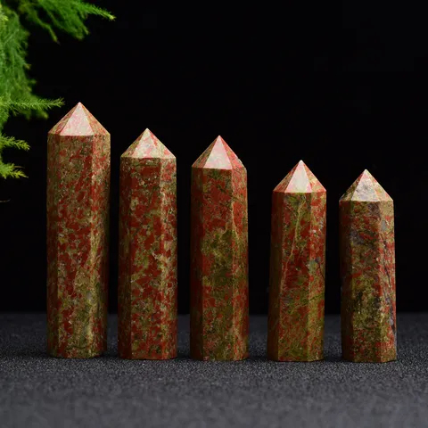 Pilier en Cristal Hexagonal en Unakite Naturelle Baguette de Pierre de Guérison Spécimen Minéral Poli Pour Décoration de Bureau et Maison