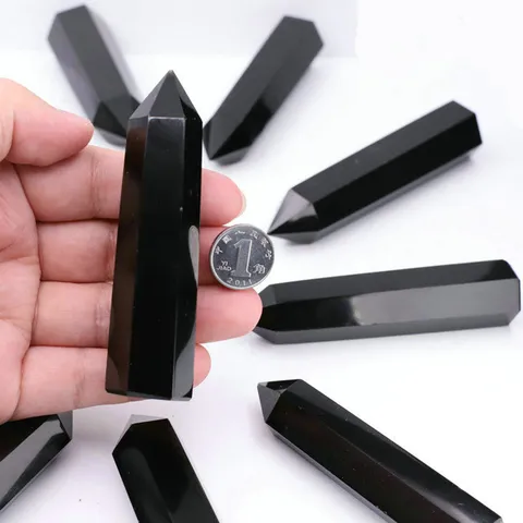 Pilier Hexagonal en Cristal d'Obsidienne Naturelle Bâton Poli à Pointe Unique