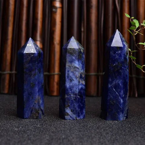 Pilier en Cristal de Sodalite Bleue Naturelle Poli Hexagonal Pointe Pierre Minérale Ornement Pour Bureau Décoration Maison