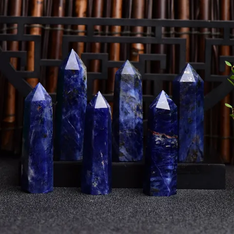 Pilier en Cristal de Sodalite Bleue Naturelle Poli Hexagonal Pointe Pierre Minérale Ornement Pour Bureau Décoration Maison
