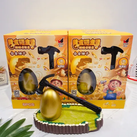 Creative Golden Egg Smashing Toy Set Children Educational Blind Box Toy With Alloy Hammer And Surprise Jewelry Gift Box