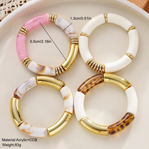 Ensemble de Bracelets Élastiques en Acrylique Rétro Vintage avec Épissage de Joint de Bambou pour Femmes Bracelet en Résine Géométrique Superposé Bijoux Mode