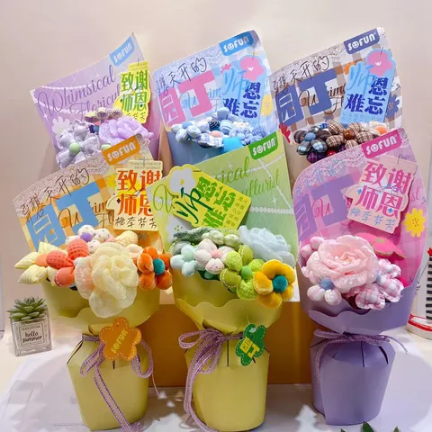 Creative Fabric Flower Bouquet Gel Pen Dopamine Color Handmade Art Pen Gift For Teacher Office Stationery Supplies