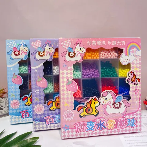 DIY Water Mist Magic Beads Set Creative Educational Toy Colorful Sticky Beads Craft Kit for Kids Children Puzzle Making