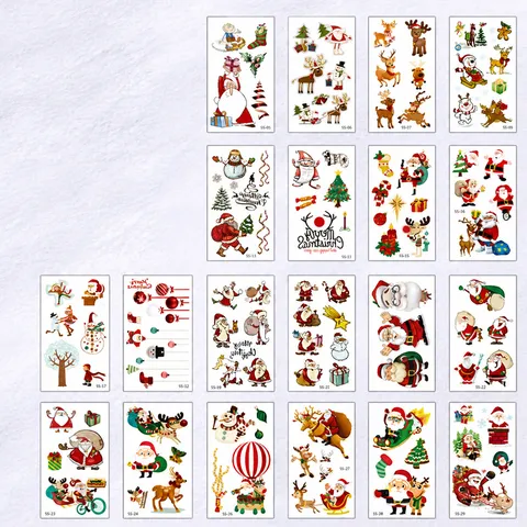 Pegatinas de Tatuaje Temporal de Navidad Impermeables Dibujos Animados Papá Noel Alce Muñeco de Nieve Decoración de Arte Corporal de Fiesta para Niños