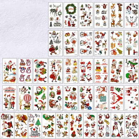 Pegatinas de Tatuaje Temporal de Navidad Impermeables Dibujos Animados Papá Noel Alce Muñeco de Nieve Decoración de Arte Corporal de Fiesta para Niños