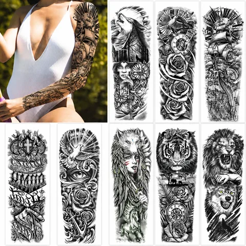 Pegatina de Tatuaje Impermeable de Brazo Completo Tatuaje Falso Grande Papel Craft Tatuaje Temporal Para Hombres Mujeres Arte Corporal