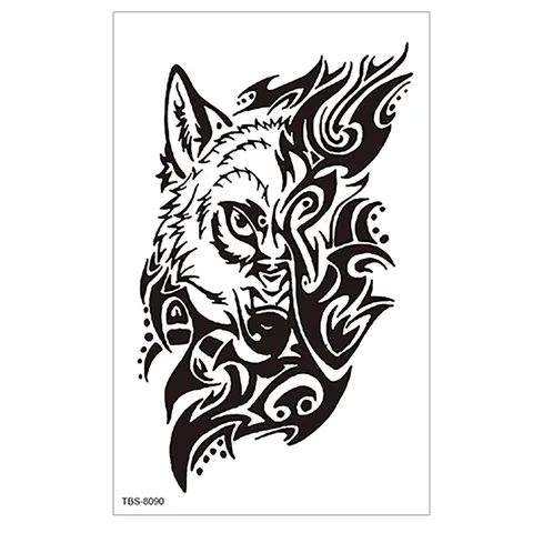 Pegatina de Tatuaje Temporal Impermeable Medio Brazo Negro Totem Lobo Dragón Flash Tatuaje Arte Corporal Tatuajes Falsos Para Hombres Mujeres