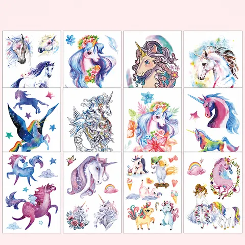 Pegatinas de tatuaje temporal impermeables de dibujos animados para niños Unicornio Flamenco Animal Flor Arte Corporal Decoración Fiesta