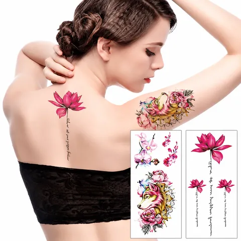 Pegatina de Tatuaje Temporal Impermeable Multi Estilo Flor de Acuarela Animal Arte Corporal Falso Tatuaje Pegatina de Transferencia