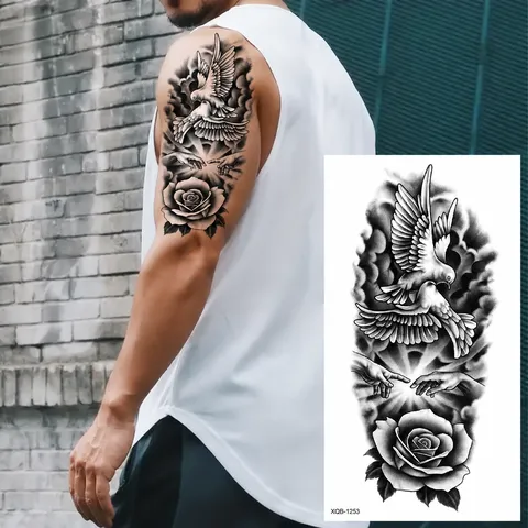 Pegatina de Tatuaje Temporal Impermeable Brazo Completo Mariposa Animal Lobo León Falso Tatuaje para Hombres Mujeres Arte Corporal