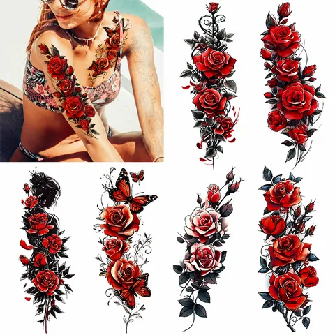 Pegatinas de Tatuaje Temporales Impermeables Falso Arte Corporal Brazo Pierna Pecho Flash Pegatina de Tatuaje para Hombres y Mujeres