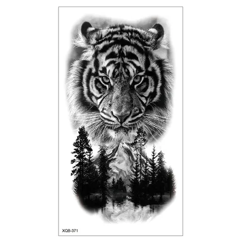 Pegatina de Tatuaje Temporal Impermeable Animal Geométrico Lobo León Flor