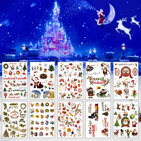 Pegatinas de Tatuaje de Navidad Tatuaje Temporal Impermeable Para Niños Dibujos Animados Papá Noel Fiesta