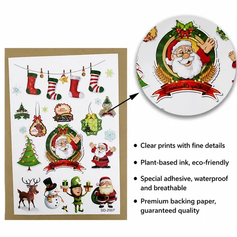 Pegatinas de Tatuaje de Navidad Tatuaje Temporal Impermeable Para Niños Dibujos Animados Papá Noel Fiesta