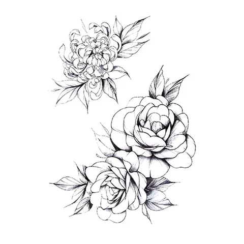 Pegatina de Tatuaje de Transferencia de Agua Estilo Oscuro Boceto Floral Rosa Serpiente Tatuaje Temporal para Mujeres Arte Corporal Impermeable