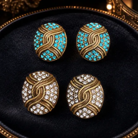 Vintage Franse High-End Ovale Strass Oorknopjes Voor Vrouwen Zinklegering Sieraden Met 925 Sterling Zilver Stift Paleisstijl Oorbel