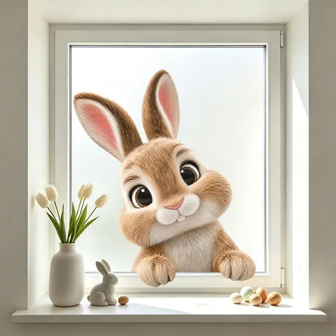 Pegatina para Ventana de Conejo de Pascua Adhesión Electrostática PVC Dibujos Animados Conejito Huevo Decoración para Puerta Vidrio