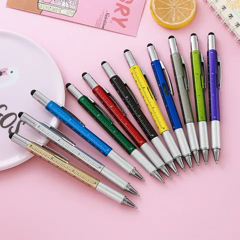 Multi-Functional Ballpoint Pen Tool With Stylus Level Ruler Screwdriver Practical Office School Writing Supplies Gadget Pen