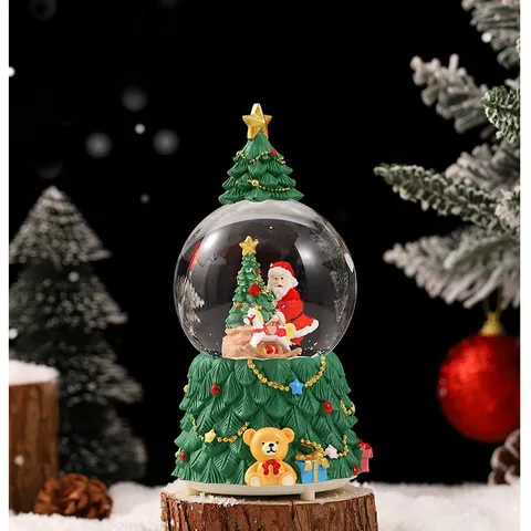 Christmas Light Up Snow Globe Music Box Santa Claus Resin Figurine Holiday Gift Desktop Home Decor