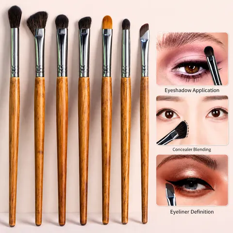 Professional Eye Shadow Brushes Walnut Wood Handle Synthetic Fiber Blending Detail Eye Beauty Makeup Tools Kit For Women