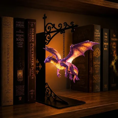 Creative Dragon Bookshelf Lamp LED Night Light Resin Dragon Sculpture With Metal Stand For Desk Decor