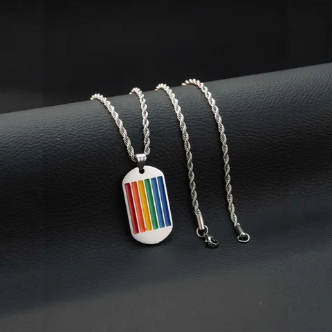 Collar Con Colgante de Placa de Identificación de Rayas de Arcoíris de Acero Inoxidable Estilo Hip Hop Punk Joyería Pride Para Hombre Mujer