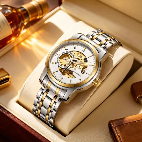 Duke Of Lorraine Luxury Men's Automatic Mechanical Watch Hollow Design Stainless Steel Band Sapphire Crystal Waterproof Business Wristwatch