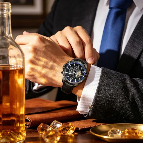 Men's Luxury Automatic Mechanical Watch Moon Phase Skeleton Dial Waterproof Business Wristwatch Leather Stainless Steel Strap