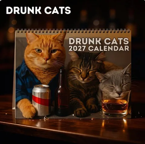 Funny Cat Memes 2027 Calendar Cute Drunk Cats Desk Calendar Monthly Planner Paper Office School Home Decor