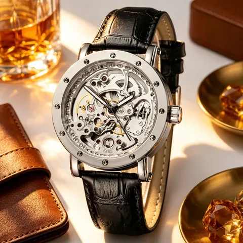 Orologio Meccanico Automatico Scheletrato da Uomo Business Lusso Impermeabile Pelle Maglia Cinturino Tourbillon