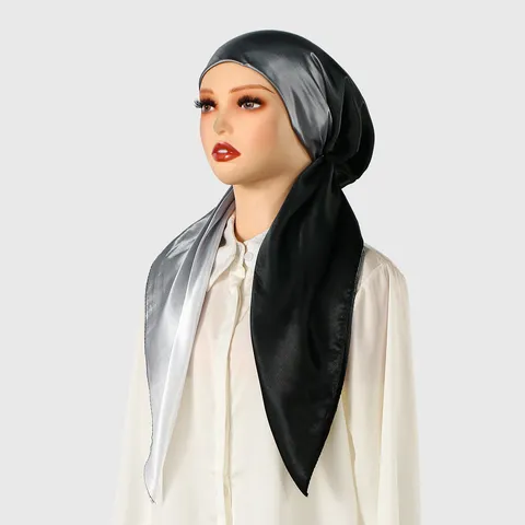 Women Satin Turban Headwrap Gradient Color Elastic Hair Cover Muslim Malas Muslimah Fashion Hat Head Scarf