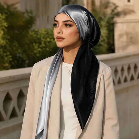 Mujeres Satén Turbante Gorra Color Degradado Elástico Ancho Pañuelo Malayo Cubierta de Cabello Envoltura de Cabeza Accesorios de Moda