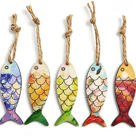 Kreativer Holzfisch Schlüsselanhänger Buntes Graffiti Anhänger Süße Tasche Auto Hängende Ornament Minimalistische Zubehör Geschenk