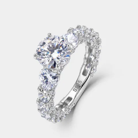 Anello Classico in Argento Sterling 925 Moissanite per Donna Certificato GRA Intarsiato Pavé Solitario Tondo Fidanzamento Matrimonio